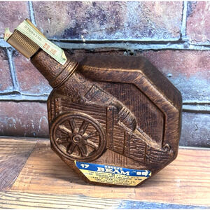 Vintage Jim Beam Whiskey Decanter Bottle Figural Copper Cannon 1970